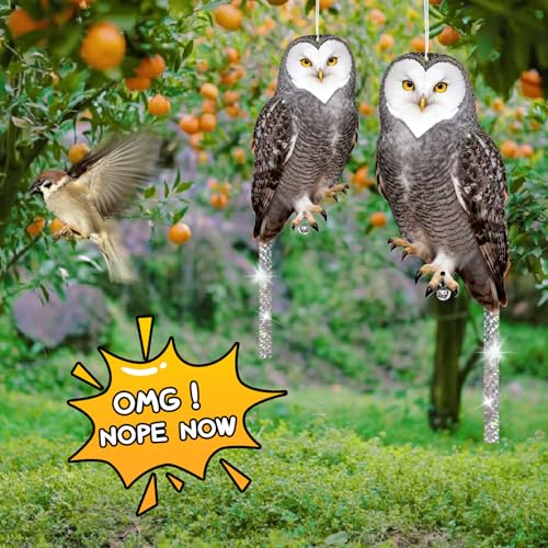Vicsiyi Owls to Keep Birds Away: 3Pcs Fake Owl with Reflective Tape for Orchard Garden Patio Pool, Reflective Hanging Decoration to Keep Birds Pigeon from Windows Tree Vineyard - Image 2