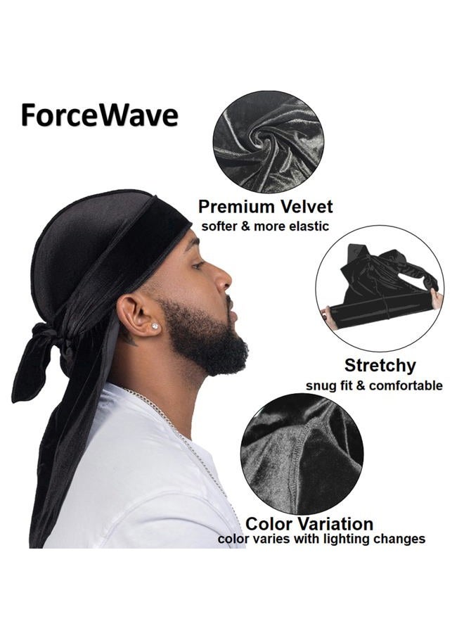ForceWave Velvet Durag for Men Velvet Dorag for Waves 2 Pieces Due Rag for Men Women (Black Black) - Image 3