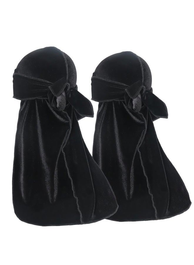 ForceWave Velvet Durag for Men Velvet Dorag for Waves 2 Pieces Due Rag for Men Women (Black Black) - Image 1