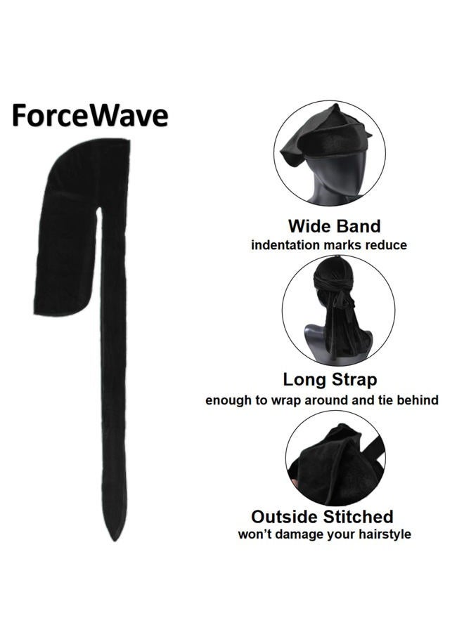 ForceWave Velvet Durag for Men Velvet Dorag for Waves 2 Pieces Due Rag for Men Women (Black Black) - Image 4