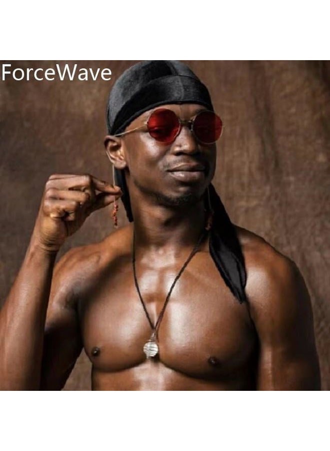 ForceWave Velvet Durag for Men Velvet Dorag for Waves 2 Pieces Due Rag for Men Women (Black Black) - Image 5