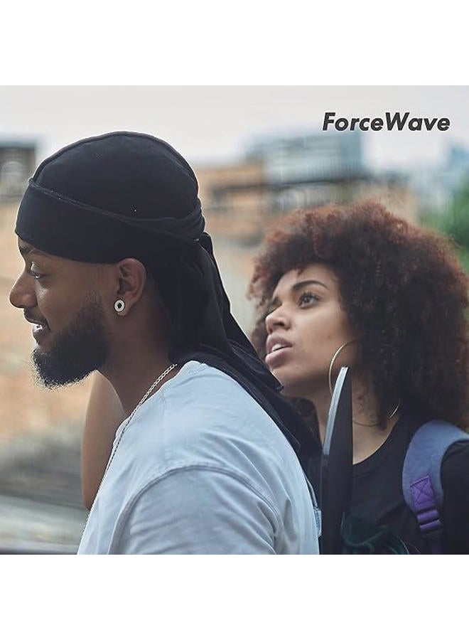 ForceWave Velvet Durag for Men Velvet Dorag for Waves 2 Pieces Due Rag for Men Women (Black Black) - Image 2