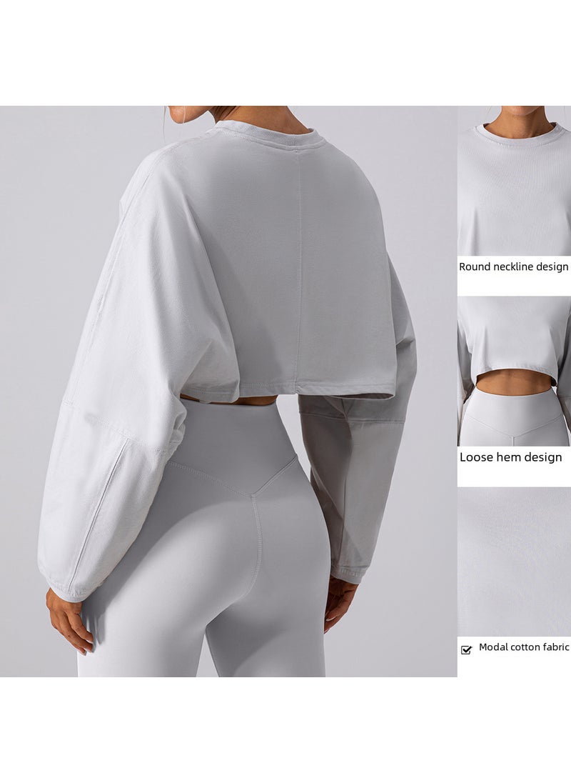 Generic - Casual Long-Sleeve Crop Top Sweatshirt for Women Silver - Image 1
