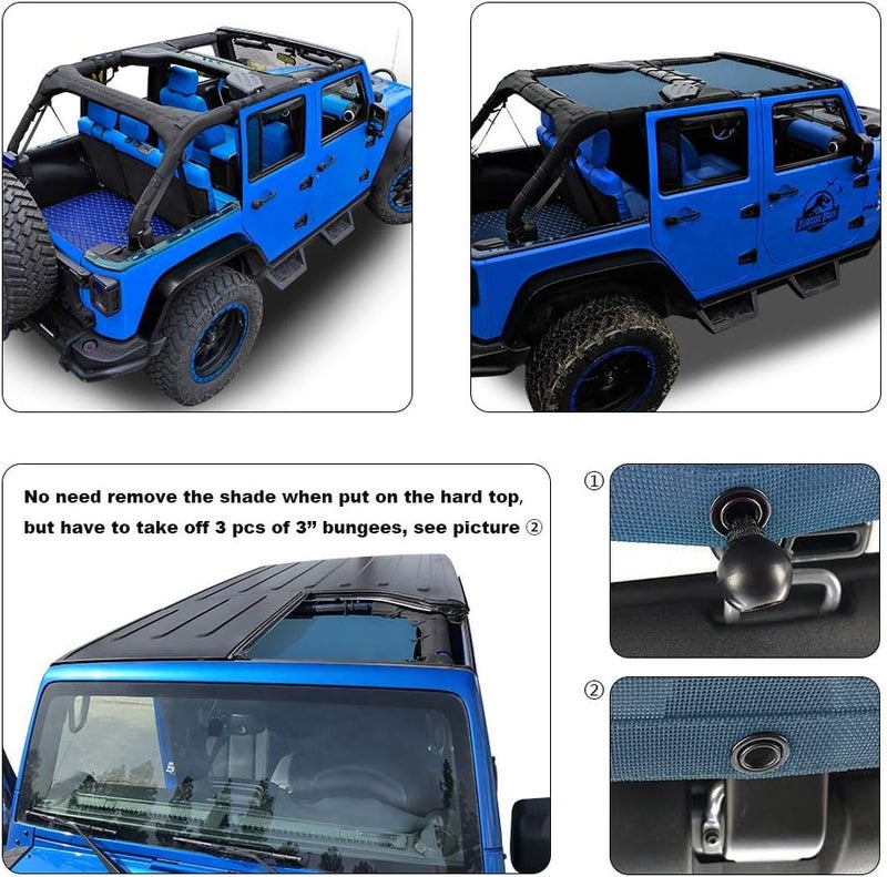Shadeidea JK Sun Shade Top for Jeep Wrangler JKU (2007-2018) - Steel Blue - 4 Door - UV Blocker & Wind Noise Reducer - Image 3