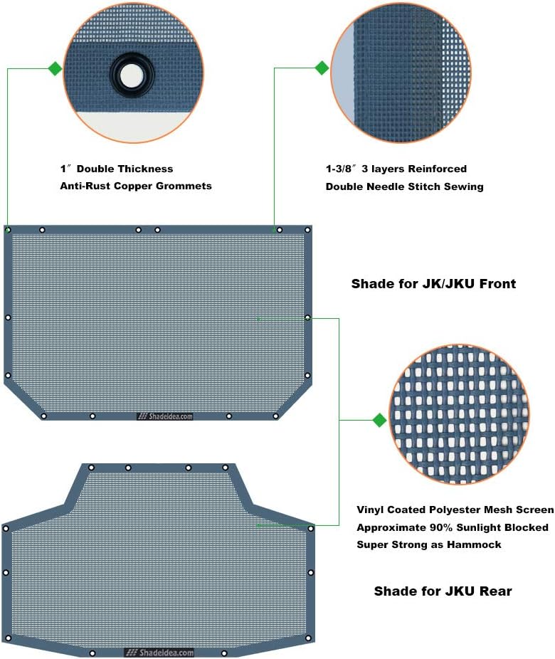 Shadeidea JK Sun Shade Top for Jeep Wrangler JKU (2007-2018) - Steel Blue - 4 Door - UV Blocker & Wind Noise Reducer - Image 4