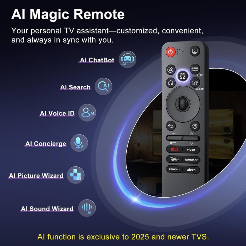 EWO'S جهاز تحكم عن بعد سحري لتلفزيونات LG الذكية OLED EVO QNED 4K UHD NanoCell الأصلي موديلات AN-MR25GA, AN-MR20GA, AKB75855501, MR21, MR22, MR23, MR24 مع تحكم صوتي بالذكاء الاصطناعي ووظيفة المؤشر - Image 3