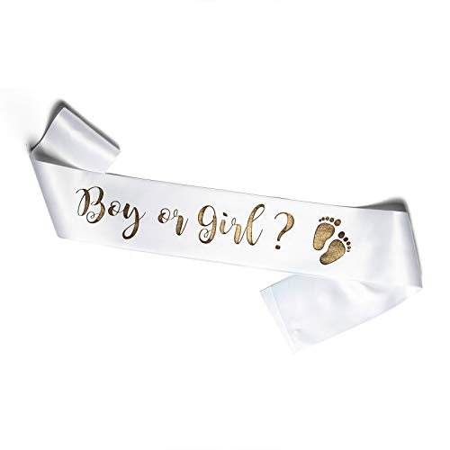 OLILLY Sash for Gender Reveal Baby Shower - Boy or Girl - Sash White and Gold (Boy or Girl) - Image 1