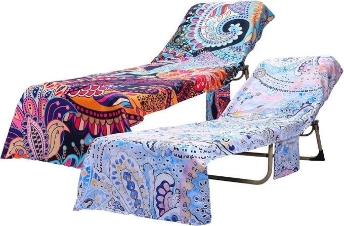 2 PCS BOHEMIA POOL CHAISE LOUNGE CHAIR COVER WITH SIDE POCKETS MICROFIBER POOL TOWEL COVER THICK AND QUICK DRY BEACH CHAIR TOWEL FOR OUTDOOR BEACH GARDEN SUNBATHING 827 X 287 INCHES