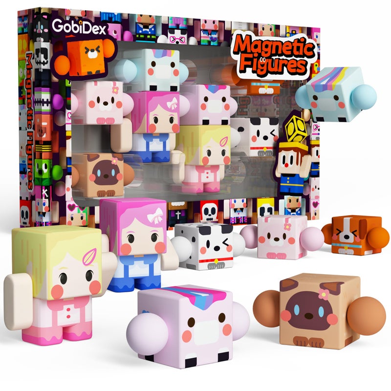 GobiDex 8PCS Magnetic Figures Playset Rotatable Animal Character Toys for Kids Toddlers Sensory Pretend Play Travel Toys Compatible with Magnet Blocks - Image 3