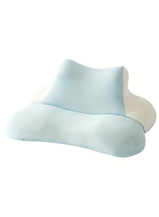 Multi-Functional Fat Cat Sleeping Pillow Neck Support for Neck Pain Relief Memory Foam Bed Rest Pillow Gray with Cooling Silk Cover approving for Watching TV and Mobile Use (Sky Blue)  - Image 1