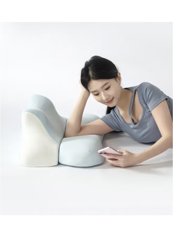 Multi-Functional Fat Cat Sleeping Pillow Neck Support for Neck Pain Relief Memory Foam Bed Rest Pillow Gray with Cooling Silk Cover approving for Watching TV and Mobile Use (Sky Blue)  - Image 3