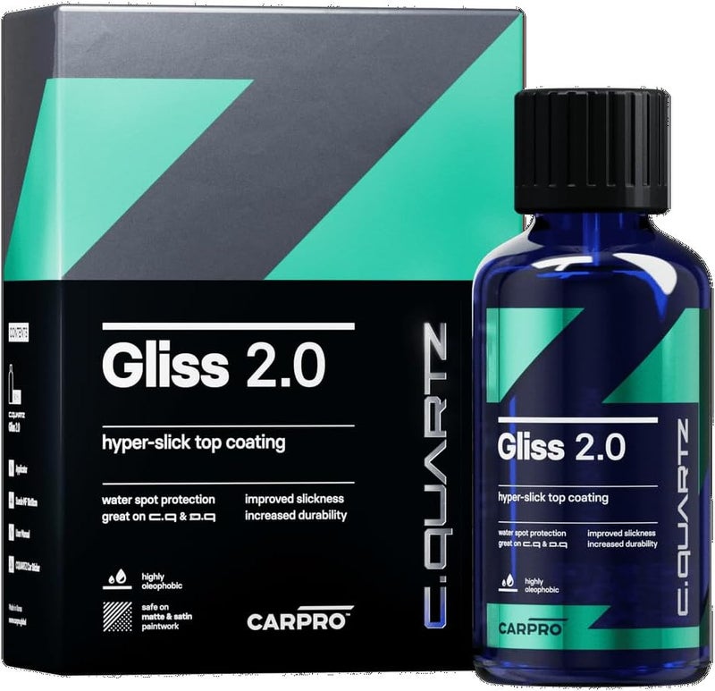 CarPro Gliss 2.0 - Ceramic Coating for Cars - Hydrophobic Topcoat – Extreme Slickness & Water Spot Protection w/Microfiber Applicators - Repels Oil, Dirt & Grime Making Car Easy to Clean - 50ml Kit - Image 1