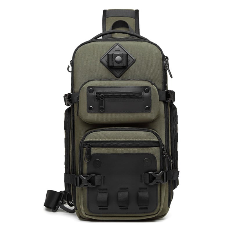 OZUKO Waterproof Tactical Crossbody Sling Shoulder Bag With Tripod Holder, 13L Compact EDC Multi-Compartment Travel Work Photography Bag, Army Green, 9585 - Image 1