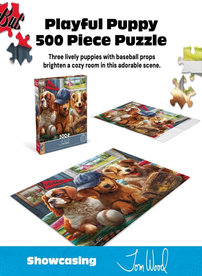 سيكو لعبة تركيب الصور Ceaco - Puppy Players - 500 قطعة كبيرة الحجم من تصميم توم وود، كلاب بيسبول مرحة، قطع كبيرة سهلة الإمساك، صنع في الولايات المتحدة الأمريكية - Image 2