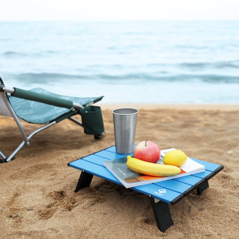 VILLEY Portable Mini Folding Beach Table, Ultralight Aluminum Side Table with Carry Bag for Camping, Picnics, and Outdoor Activities - Blue - Image 2