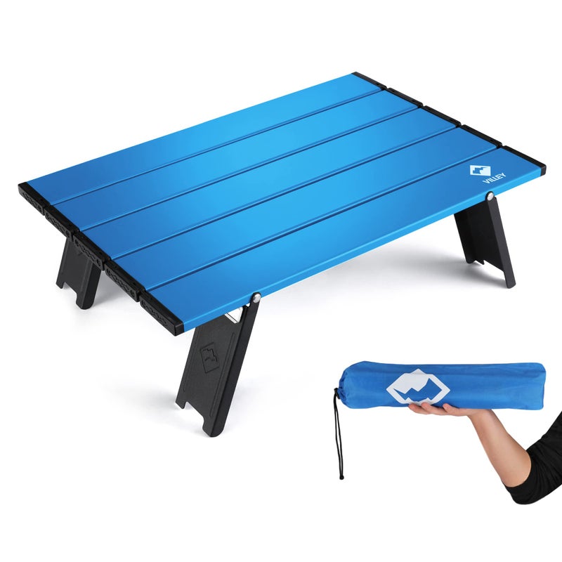 VILLEY Portable Mini Folding Beach Table, Ultralight Aluminum Side Table with Carry Bag for Camping, Picnics, and Outdoor Activities - Blue - Image 1