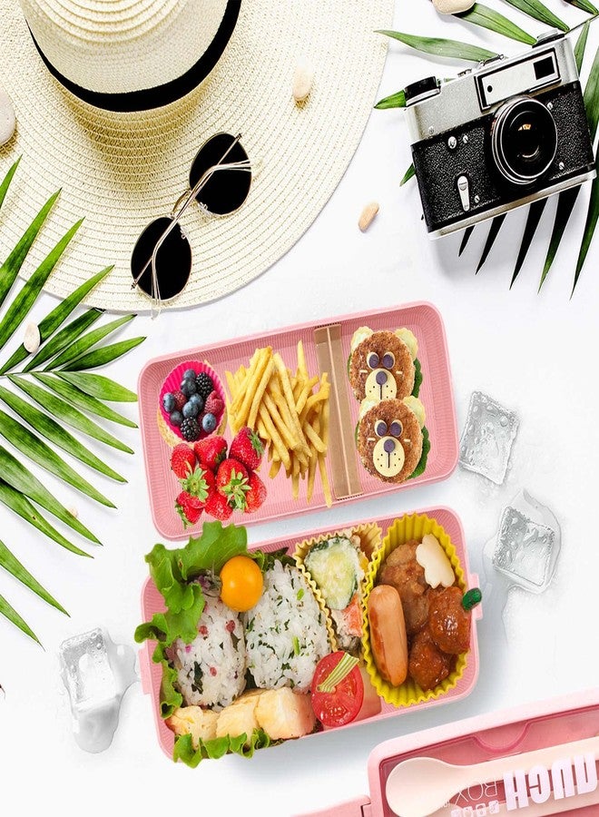 Meltset M Bento Box Japanese Lunch Box Kit Leakproof Bento Lunch Box for Kids Adults Wheat Straw 3 Layer Stackable Lunch Containers with Compartment Eco-Friendly Meal Prep Containers (Pink) - Image 3