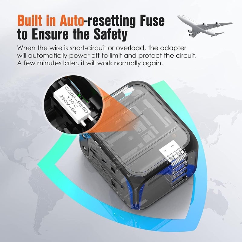 نكومي محول سفر عالمي نيكومي، محول طاقة شاحن دولي، محول قابس تيار متردد للحائط مع 3 USB و 1 Type-C للاستخدام في الولايات المتحدة وأوروبا والمملكة المتحدة وأستراليا محول السفر (أسود مع حقيبة تخزين، 15W-3A1C) - Image 4
