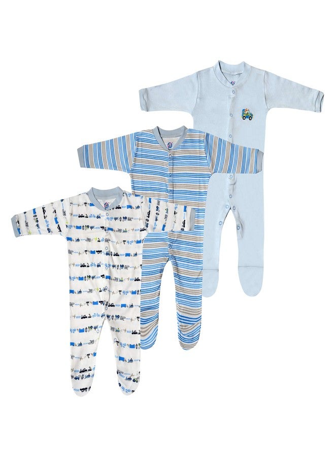 ميني بيري طقم نوم قطني بأكمام طويلة متعدد الألوان من ميني بيري بيبي نيدز للأطفال حديثي الولادة، مناسب للأولاد والبنات، مكون من 3 قطع - Image 1