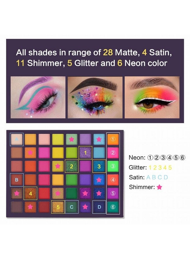 Ucanbe Exotic Flavors Neon Eyeshadow Makeup Palette 48 Colorful High Pigmented Rainbow Matte Shimmer Glitter Eye Shadow Make Up Pallet Gift Set - Image 5