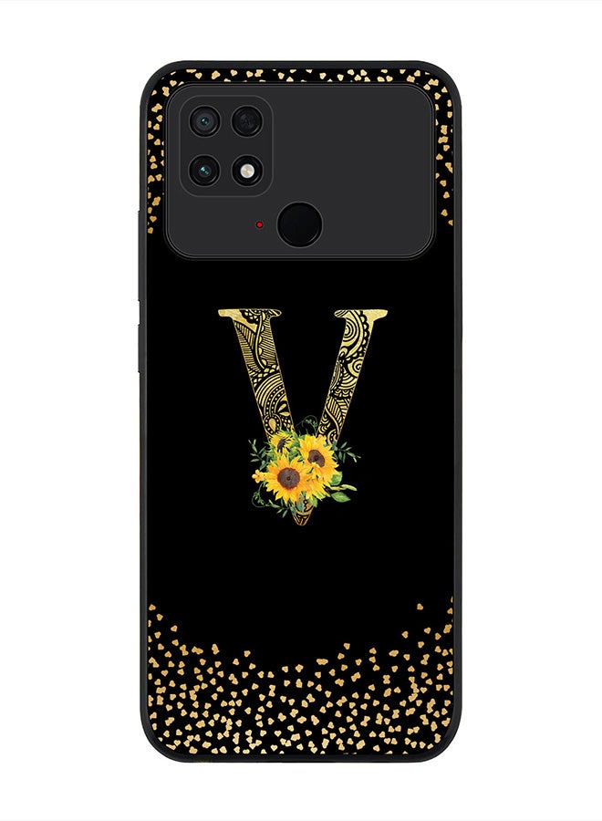 Stylizedd Rugged Black edge case for Xiaomi Poco C40, Slim fit Thin Cover -  Custom Monogram Initial Letter Mandala Floral Pattern Alphabet- V  (Black ) - Image 1