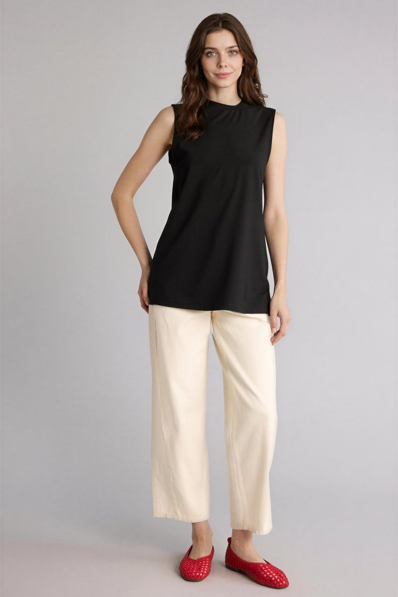 DeFacto Black Woman Regular Fit Crew Neck Short Sleeve Tunic Casual - Image 2