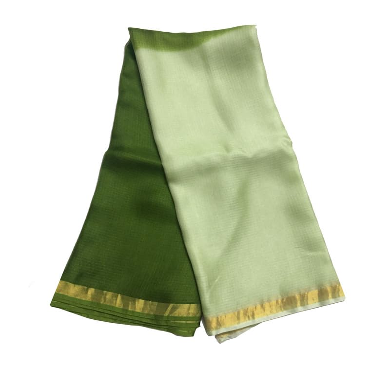 SheenKraft | Women's Cotton Art Silk Handloom Bhagalpuri Textured Check Two Dye Net Saree-Free Size-Variation (11914 Gold-Avocado Green) - Image 3