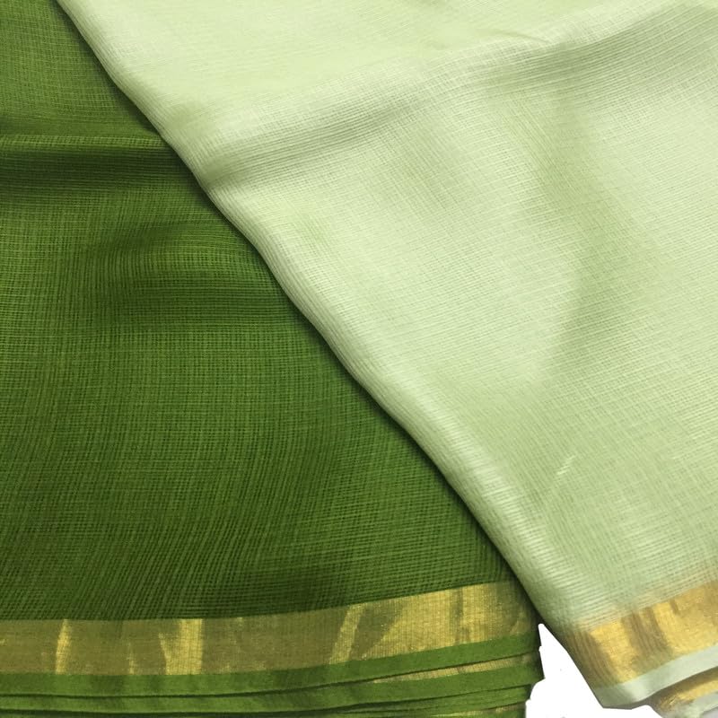 SheenKraft | Women's Cotton Art Silk Handloom Bhagalpuri Textured Check Two Dye Net Saree-Free Size-Variation (11914 Gold-Avocado Green) - Image 5