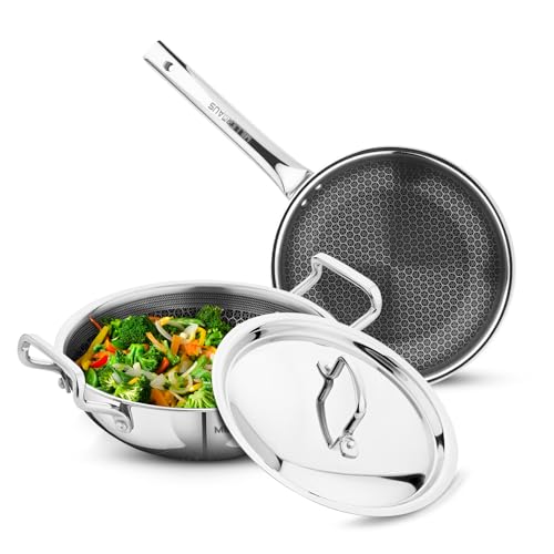 Millerhaus Millerhaus 3 Pcs Triply Honeycomb Cookware Set - 22cm (2.6L) Kadai with Lid, 22cm Frypan, Honeycomb Pattern, Non-Stick Coating, Faster Heating, Stay Cool Handle - Induction Bottom - Image 1