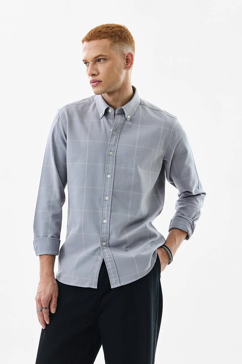 سنيتش Light Grey Checkered Long Sleeve Regular Fit Shirt