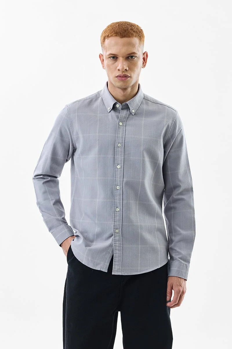 سنيتش Light Grey Checkered Long Sleeve Regular Fit Shirt