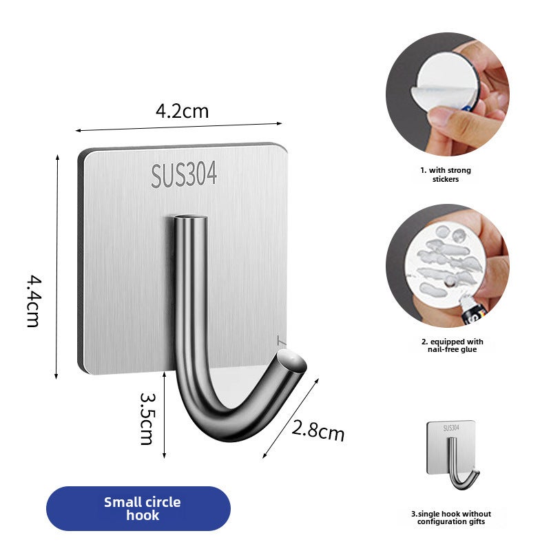 304 Stainless No-Drill Adhesive Hooks 201 small round single hook (4.2mm bottom plate) 