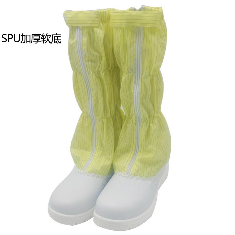 Anti-Static Long Shoes White Blue Stripe Grid Dust-Free High Shoes Spu Bottom Work Shoes - Image 1