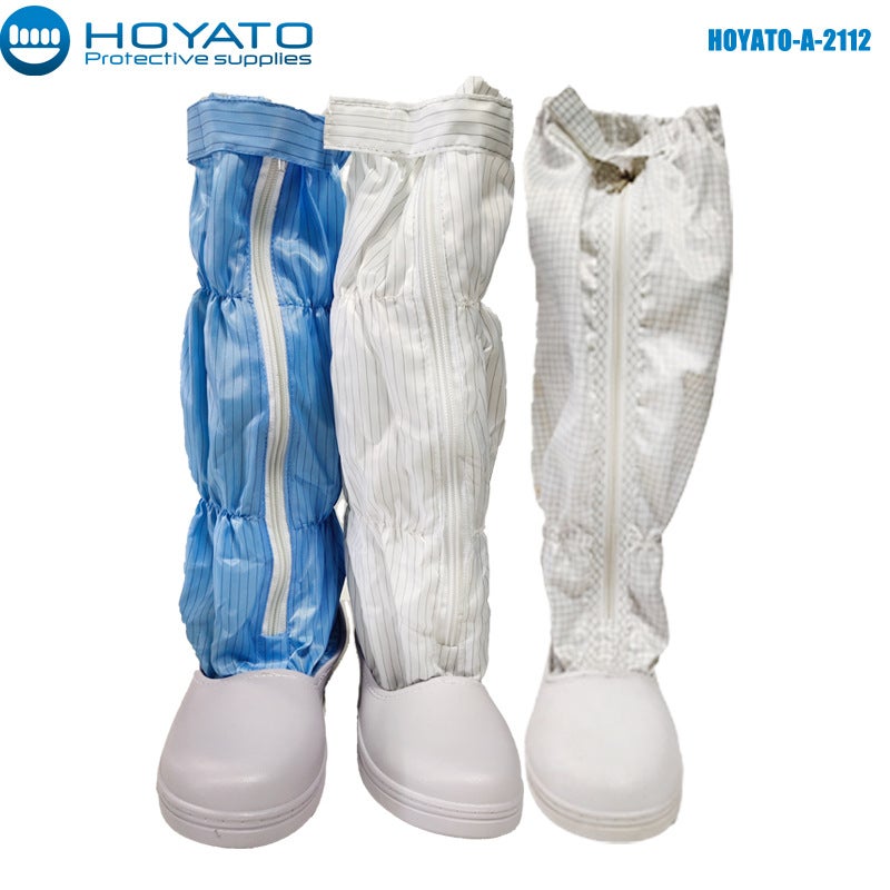 Anti-Static Long Shoes White Blue Stripe Grid Dust-Free High Shoes Spu Bottom Work Shoes - Image 5