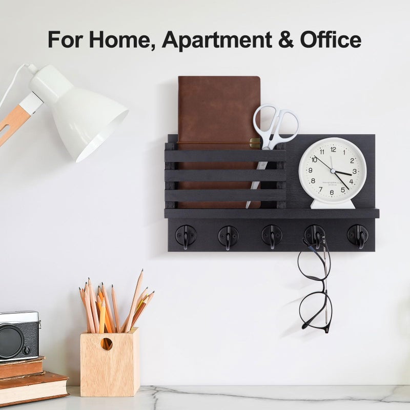 Lwenki Key Holder for Wall â€“ Decorative Wooden Mail Holder and Key Shelf with Mounting Hardware, Installation Guide â€“ Paulownia Wood with 5 Metal Key Hooks (11.8â€ x 6.7â€ x 2.8â€) - Image 5