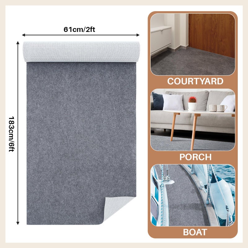 Drydiet Gray Boat Carpet, Marine Carpet Marine Grade Mat for Boats with Waterproof for Outdoor Deck Patio Porch Garage Kitchens Bathroom Outdoor Area Rug Runner Non-Slide Porch Rug (2 x 6 ft) - Image 2