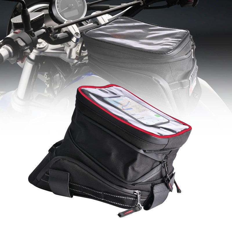 Sresk Motorcycle Tank Bag wStrap Storage Bag Compatible with Honda Yamaha Suzuki Kawasaki Harley Water Resistant Red Piping
