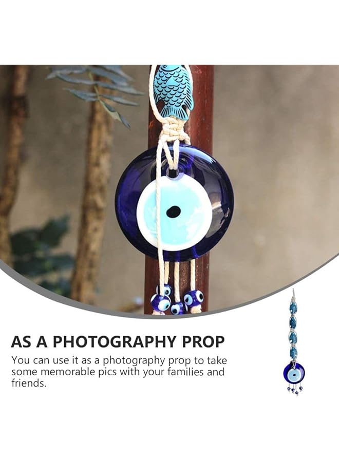 erorex Turkish Blue Evil Eye Wall Hanging Ornament Lucky Fish Glass Nazar Beads Wall Decor Decorative Cotton Rope Beads Garland Pendant Wall Art For Home Office Protection - Image 2
