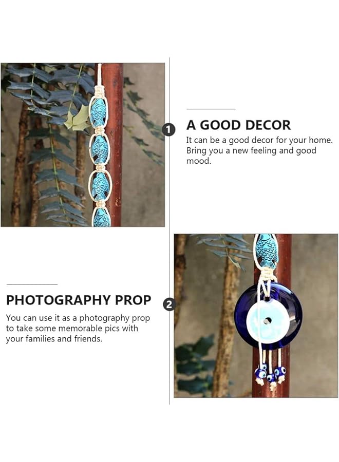 erorex Turkish Blue Evil Eye Wall Hanging Ornament Lucky Fish Glass Nazar Beads Wall Decor Decorative Cotton Rope Beads Garland Pendant Wall Art For Home Office Protection - Image 4