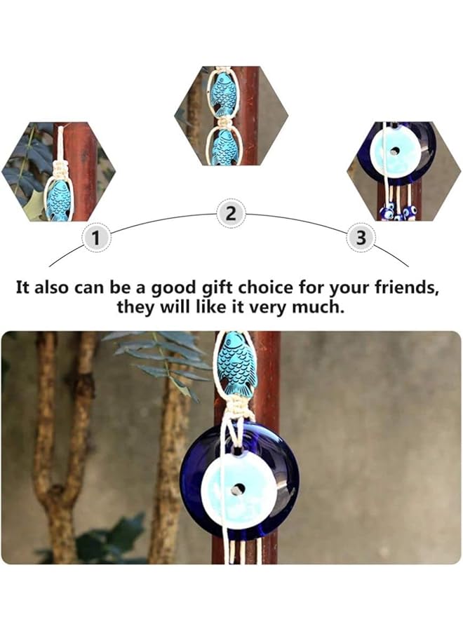 erorex Turkish Blue Evil Eye Wall Hanging Ornament Lucky Fish Glass Nazar Beads Wall Decor Decorative Cotton Rope Beads Garland Pendant Wall Art For Home Office Protection - Image 3