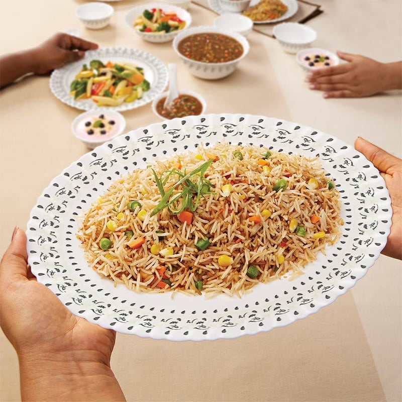 LARAH BY BOROSIL Larah by Borosil Ora Gold Fluted Series Opalware Dinner Set | 23 Pieces for Family of 6 | Microwave & Dishwasher Safe | Bone-Ash Free | Crockery Set for Dining & Gifting | Plates & Bowls | White - Image 5