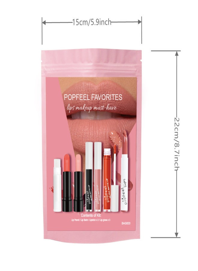 popfeel Makeup Set Portable Lip Gloss Lipstick Makeup Set Combination 7pc - Image 3