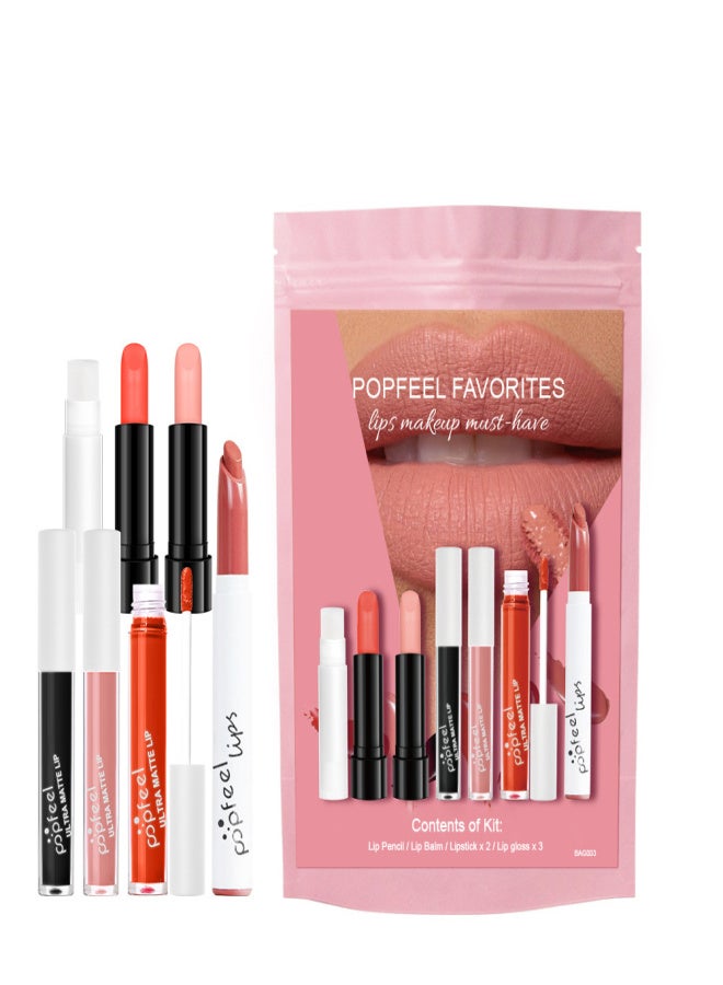 popfeel Makeup Set Portable Lip Gloss Lipstick Makeup Set Combination 7pc - Image 5