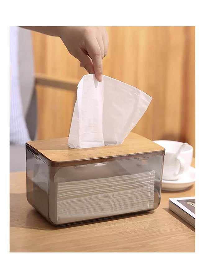 علبة مناديل للوجه شفافة من البلاستيك مع غطاء من الخيزران شفاف/ بني - Image 3