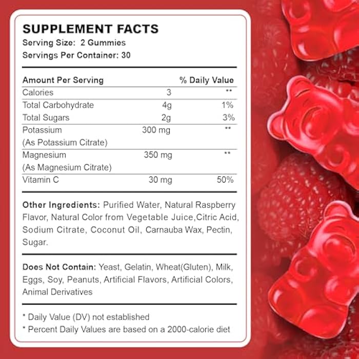 ACEYO 2 Pack Potassium Magnesium Gummies for Adult Kids High Absorption Leg Cramps & Muscle & Heart Health Immune Health Raspberry Magnesium Gummies Chewable Gummy Supplement Vegan Non-GMO - Image 5
