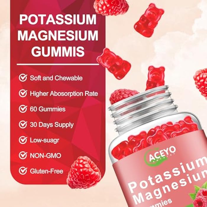 ACEYO 2 Pack Potassium Magnesium Gummies for Adult Kids High Absorption Leg Cramps & Muscle & Heart Health Immune Health Raspberry Magnesium Gummies Chewable Gummy Supplement Vegan Non-GMO - Image 4