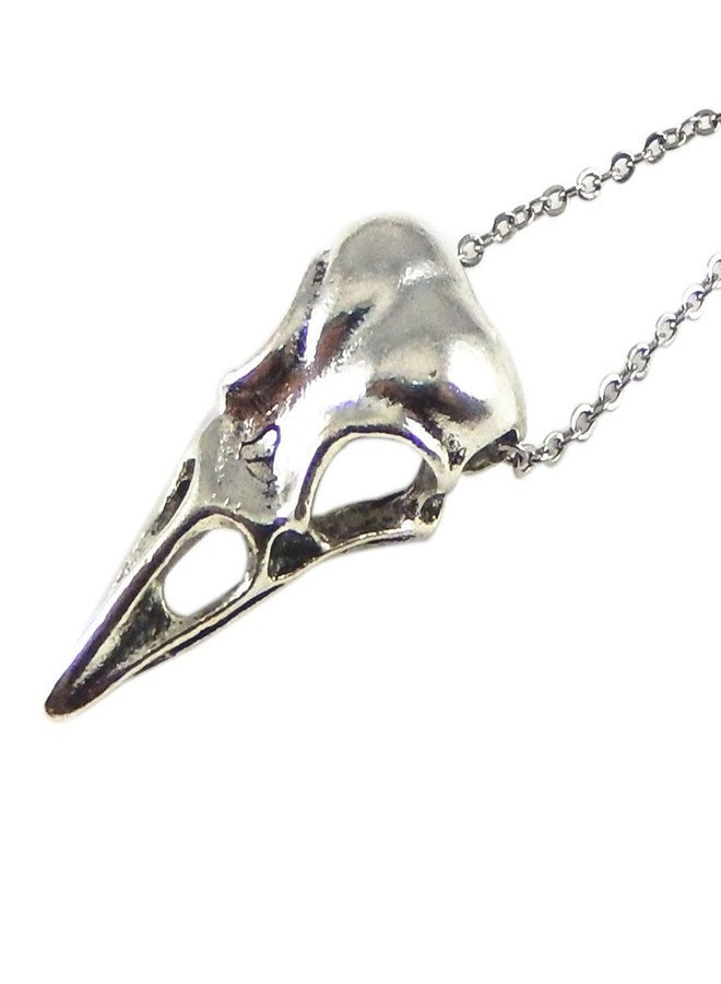JJG Vintage Antiqued Silver Crow Raven Skull Necklace with Stainless Steel Chain 18' (Raven Skull) - Image 1