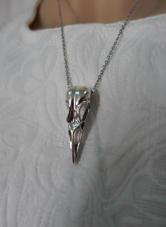 JJG Vintage Antiqued Silver Crow Raven Skull Necklace with Stainless Steel Chain 18' (Raven Skull) - Image 2