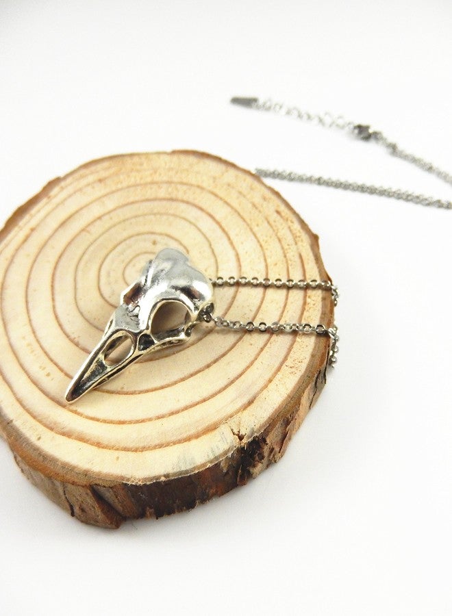 JJG Vintage Antiqued Silver Crow Raven Skull Necklace with Stainless Steel Chain 18' (Raven Skull) - Image 4