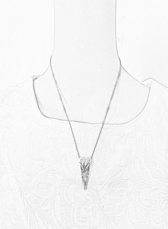 JJG Vintage Antiqued Silver Crow Raven Skull Necklace with Stainless Steel Chain 18' (Raven Skull) - Image 3